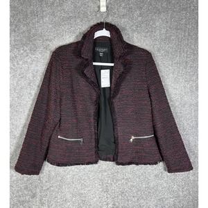 Laundry By‎ Shelli Segal Long Sleeve Tweed Open Front Frayed Blazer Womens Small